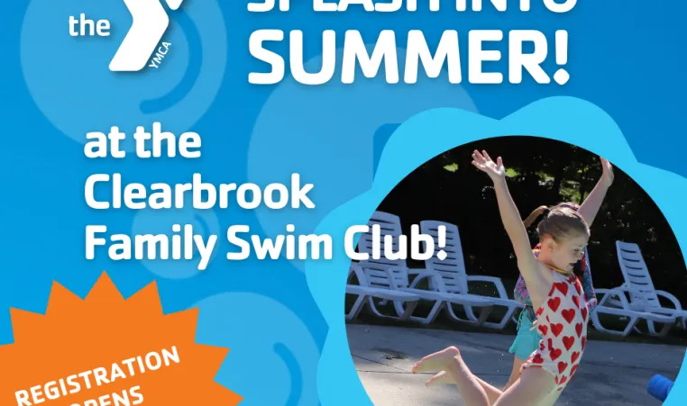 Young girl jumps into the outdoor pool at Clearbrook Family Swim Club
