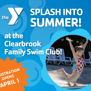 Young girl jumps into the outdoor pool at Clearbrook Family Swim Club
