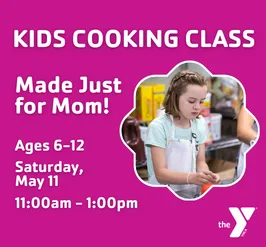 graphic that says kids cooking class with date and time