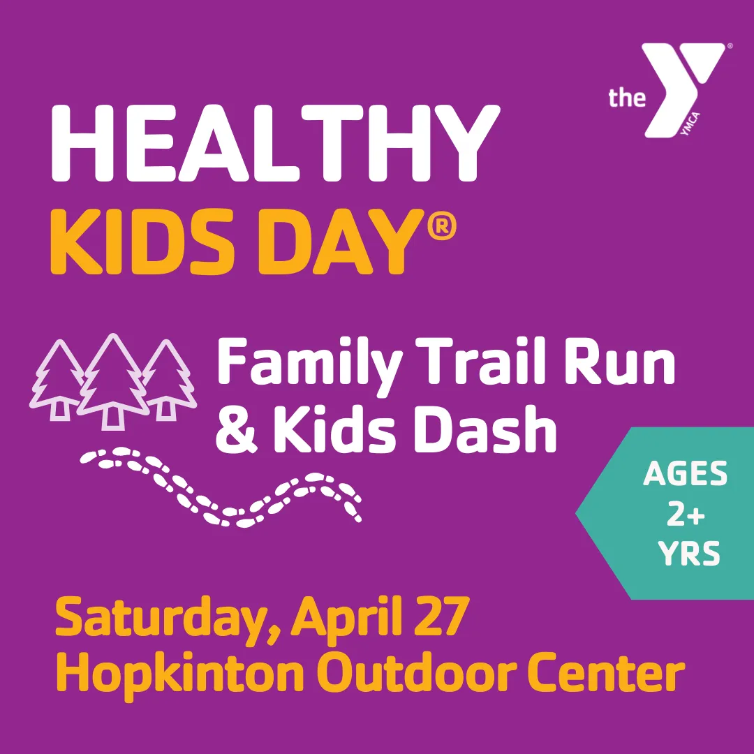 purple graphic that says Healthy Kids Day Family Trail Run with event details