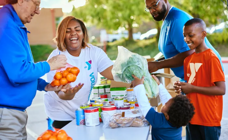 group of volunteers at ymca food drive