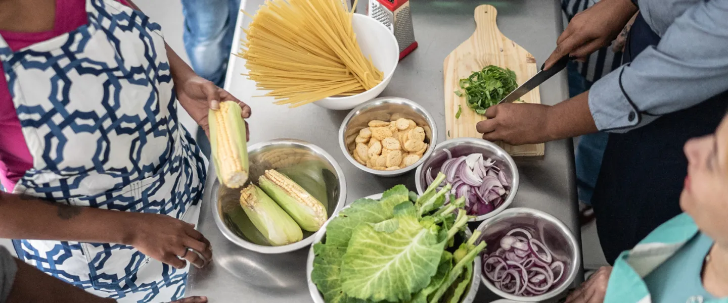 view of table with bowls of ingredients