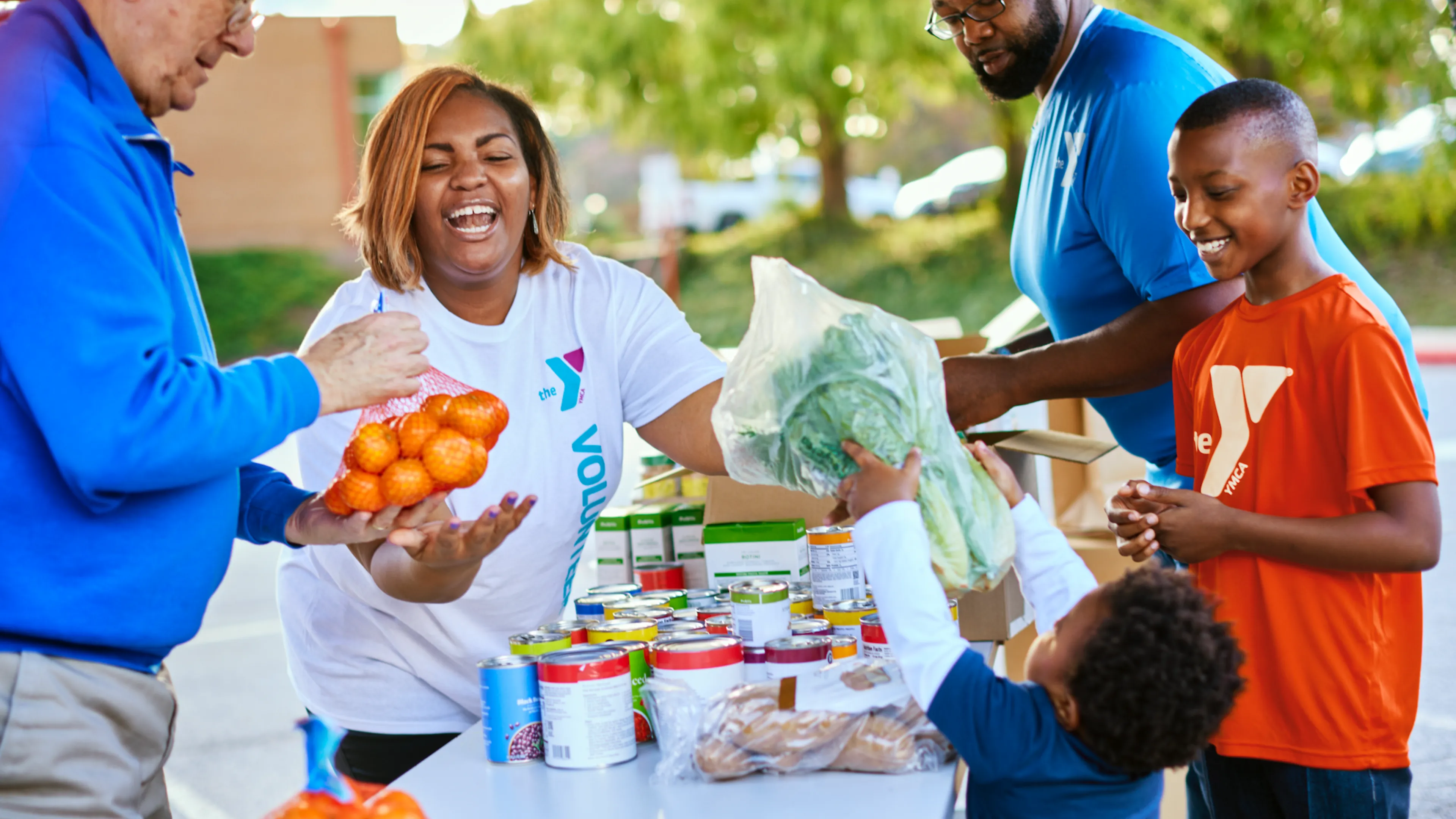 group of volunteers at ymca food drive