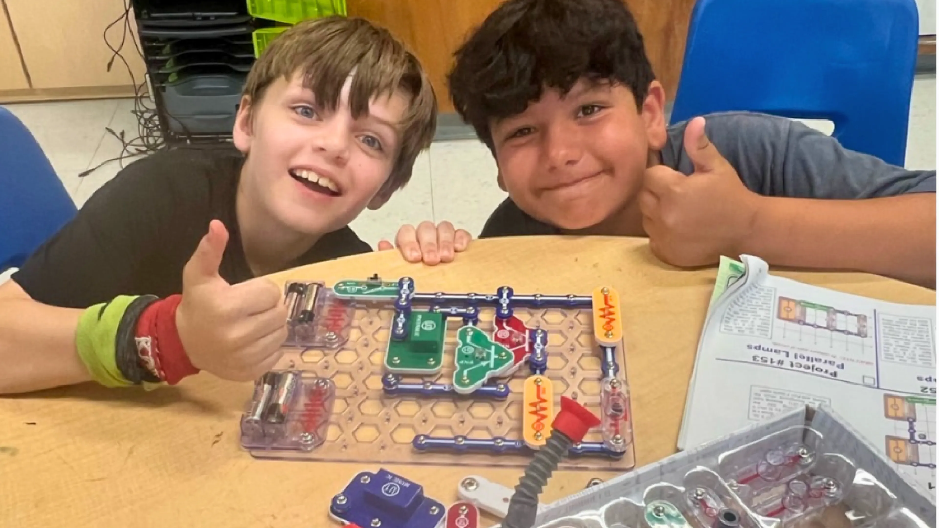 two boys showing off their project