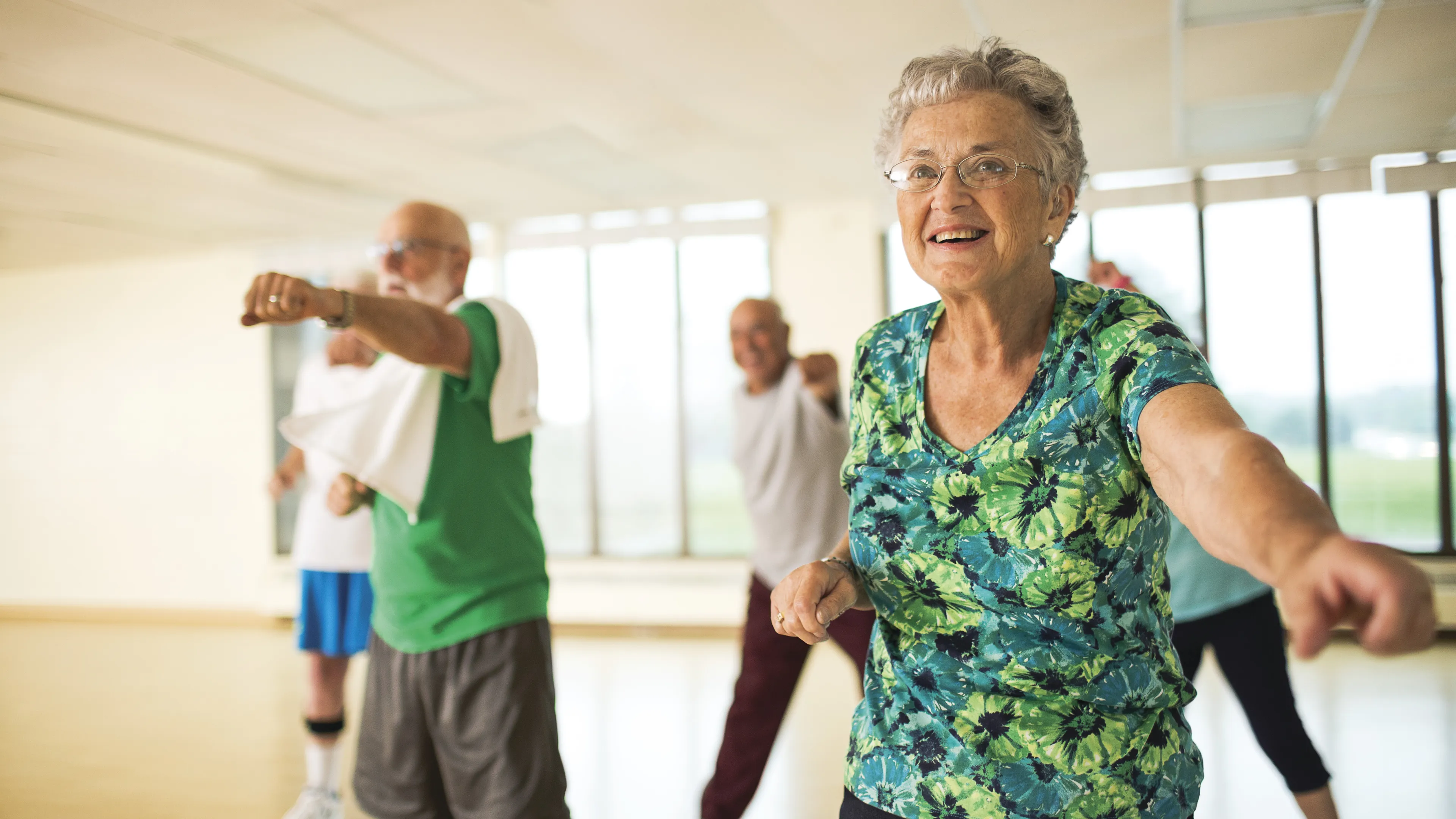 senior adults in exercise class