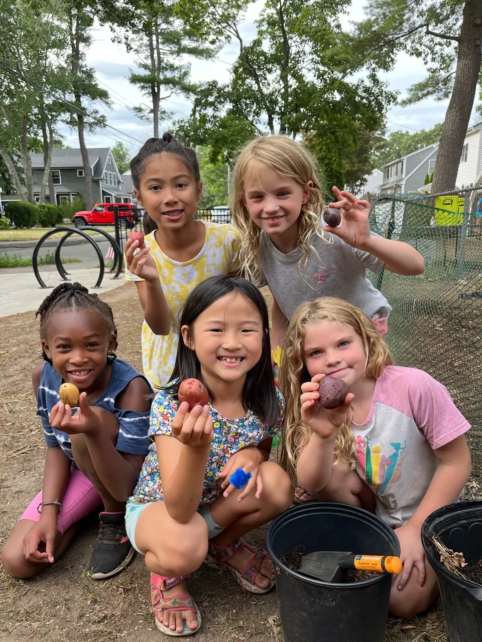 image of group of young girls holding potatoes