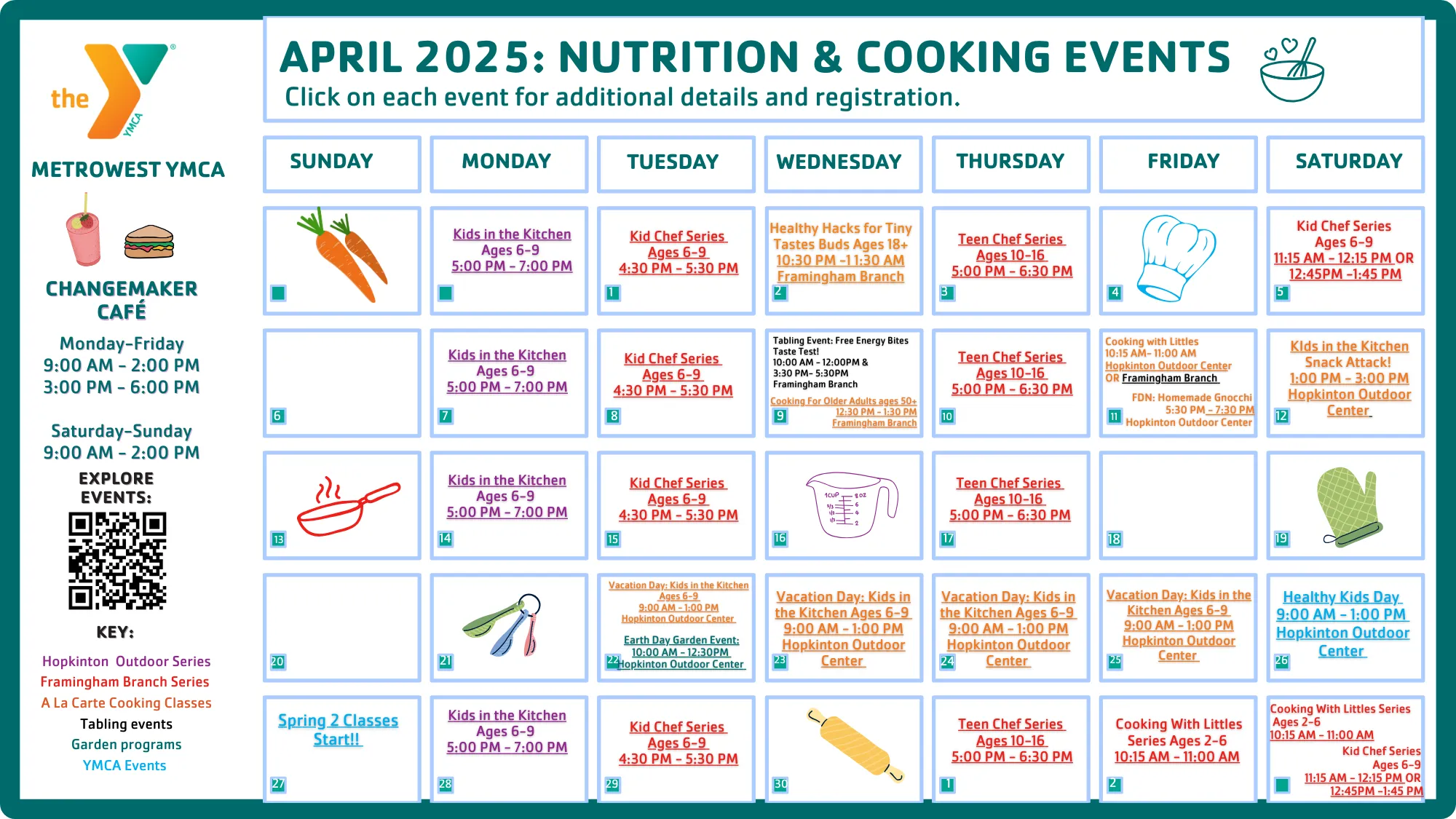 calendar image of April Nutrition and Cooking Events