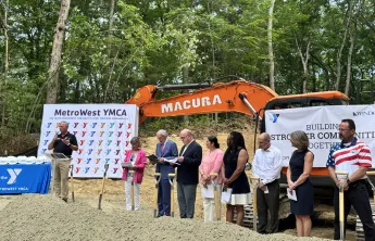 Metrowest YMCA President Rick MacPherson welcome State Senate President Spilka, Senator Markey, Congressman McGovern, and other dignitaries to the official groundbreaking of the new Regional Early Learning Center in Ashland