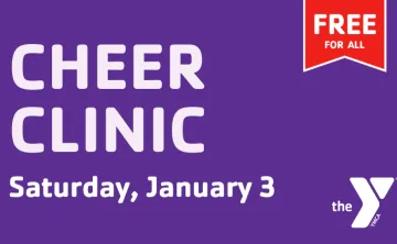 purple graphic for FREE Cheer Clinic
