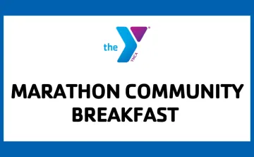graphic that says "Marathon Community Breakfast" with Y logo