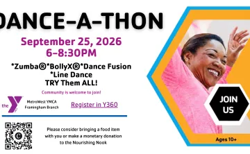 Dance the night away for a great cause! Join Leslie Schofield and other MetroWest YMCA fitness instructors for an energetic evening of music, movement, and fun, all while raising funds for the Nourishing Nook, the MetroWest YMCA’s free community food pantry.