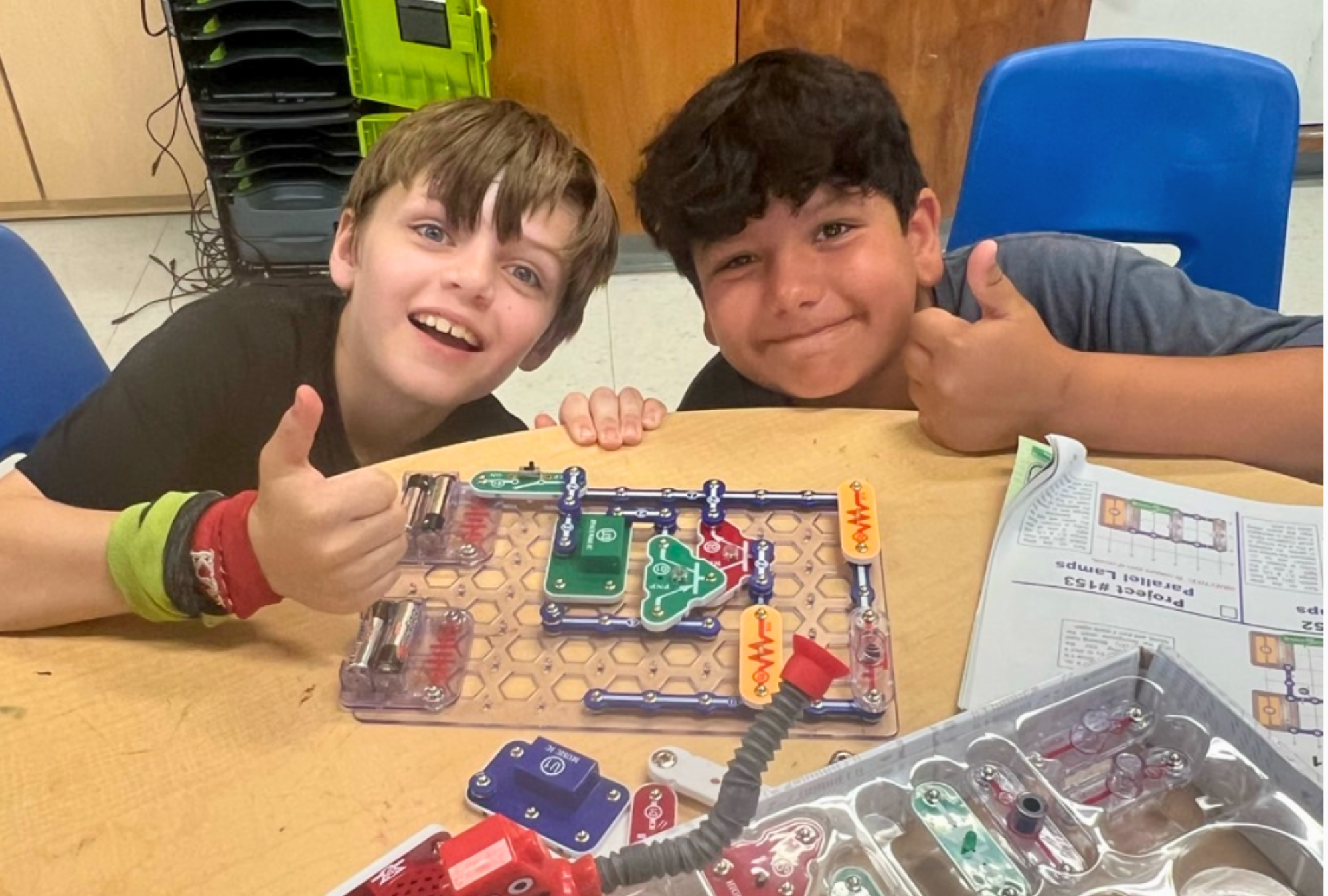 Friends display the electronic grid they build at Y STEAM camp