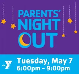colorful graphic that says Parents Night Out with date and time